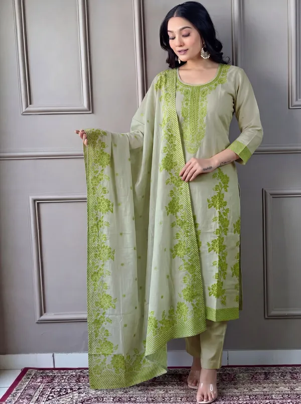 Green_Cotton_Straight_Embroidered_Kurta_Set_For_Women