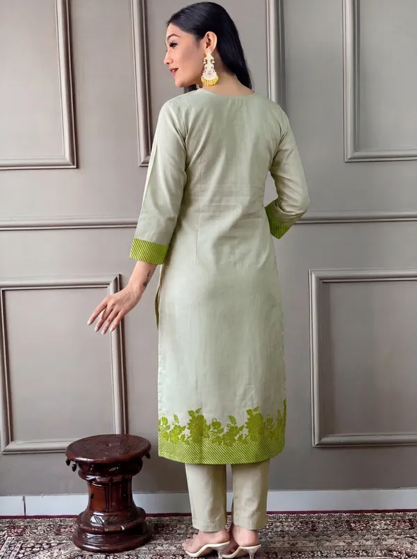 Green_Cotton_Straight_Embroidered_Kurta_Set_For_Women