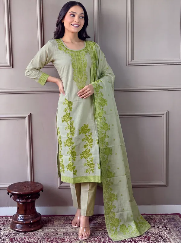 Green_Cotton_Straight_Embroidered_Kurta_Set_For_Women