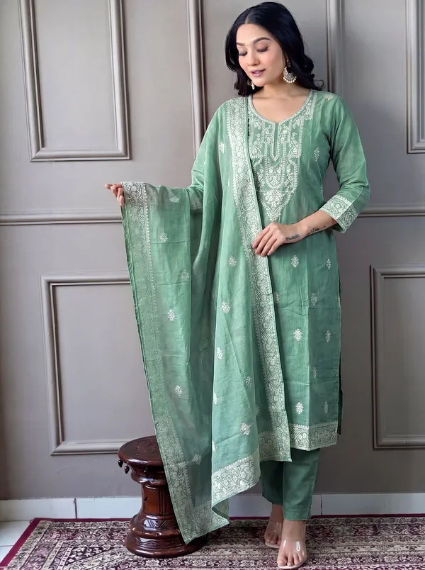 Green_Cotton_Straight_Embroidered_Kurta_Set_For_Women