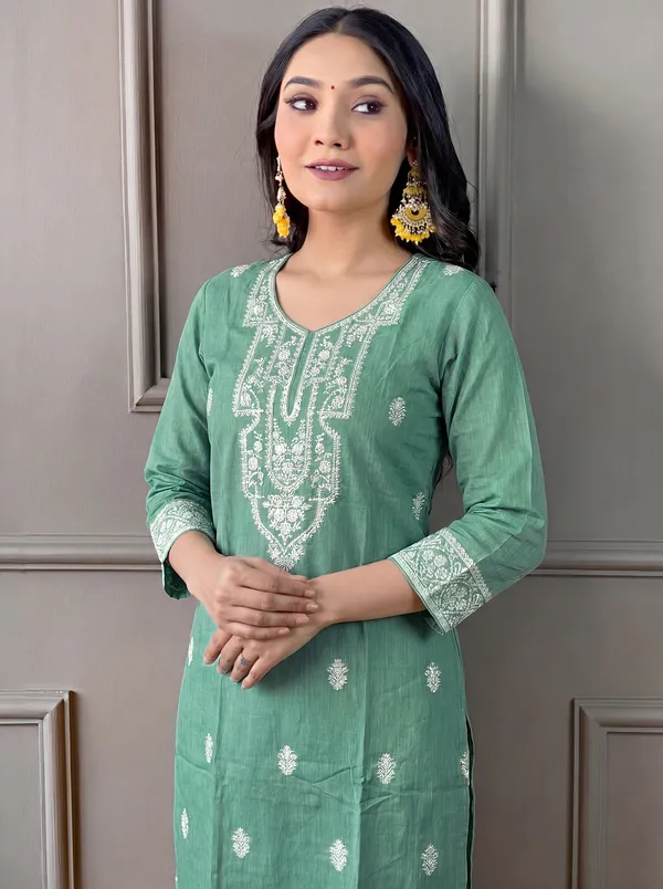 Green_Cotton_Straight_Embroidered_Kurta_Set_For_Women