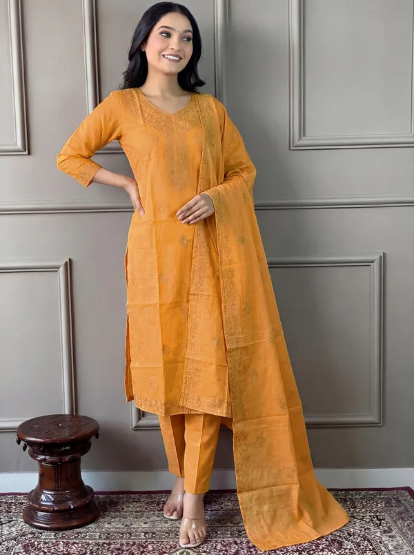 Yellow_Cotton_Straight_Embroidered_Kurta_Set_For_Women
