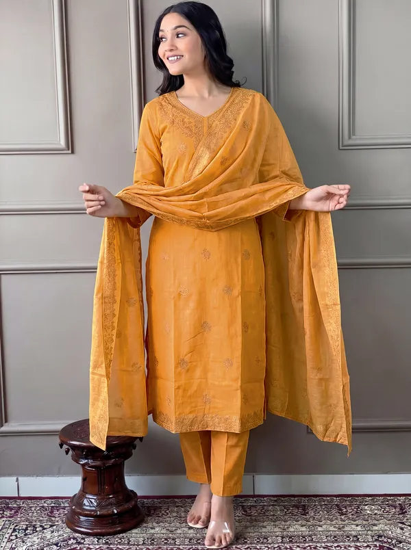 Yellow_Cotton_Straight_Embroidered_Kurta_Set_For_Women