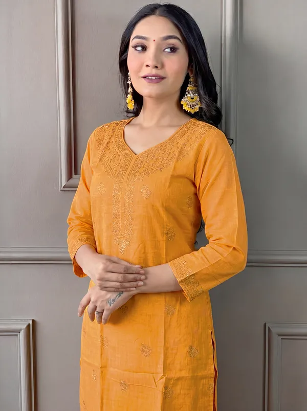 Yellow_Cotton_Straight_Embroidered_Kurta_Set_For_Women
