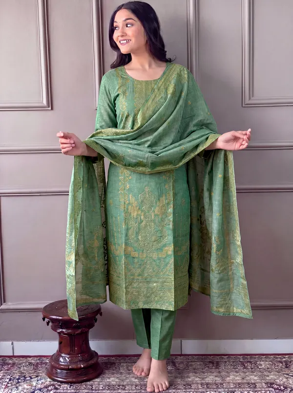 Green_Cotton_Straight_Embroidered_Kurta_Set_For_Women