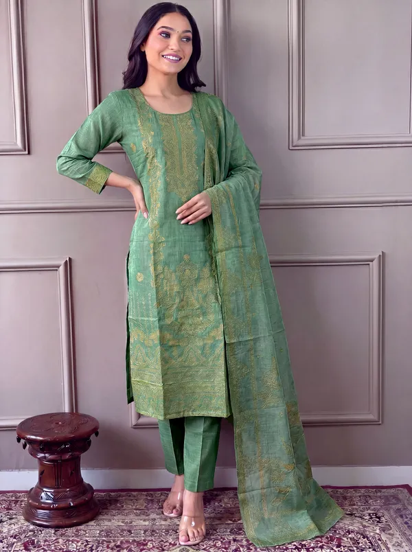 Green_Cotton_Straight_Embroidered_Kurta_Set_For_Women