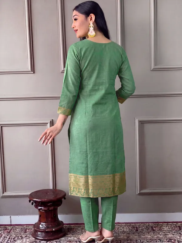 Green_Cotton_Straight_Embroidered_Kurta_Set_For_Women