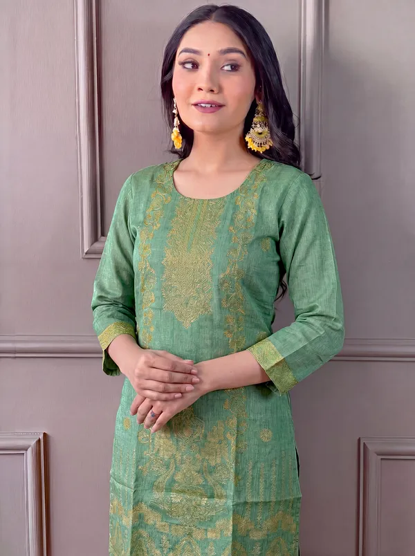 Green_Cotton_Straight_Embroidered_Kurta_Set_For_Women