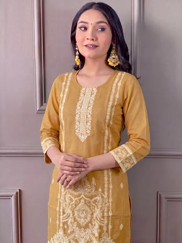 Yellow_Cotton_Straight_Embroidered_Kurta_Set_For_Women