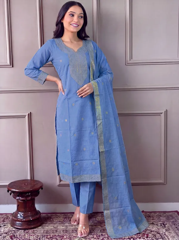 Blue_Cotton_Straight_Embroidered_Kurta_Set_For_Women
