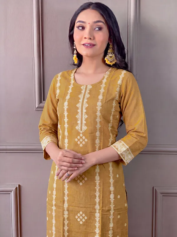 Yellow_Cotton_Straight_Embroidered_Kurta_Set_For_Women