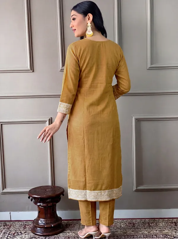 Mustard_Cotton_Straight_Embroidered_Kurta_Set_For_Women
