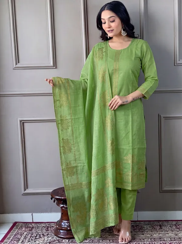 Green_Cotton_Straight_Embroidered_Kurta_Set_For_Women