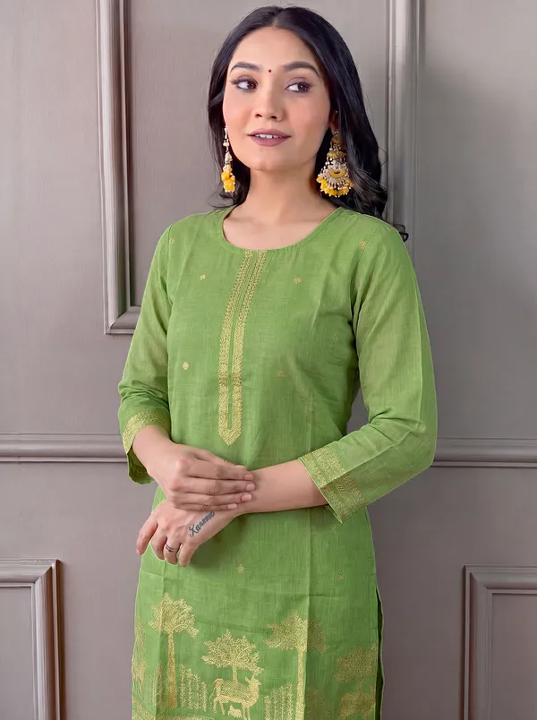 Green_Cotton_Straight_Embroidered_Kurta_Set_For_Women