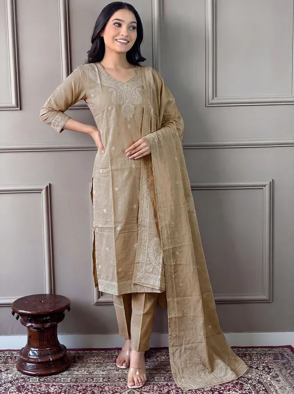 Gold_Cotton_Straight_Embroidered_Kurta_Set_For_Women