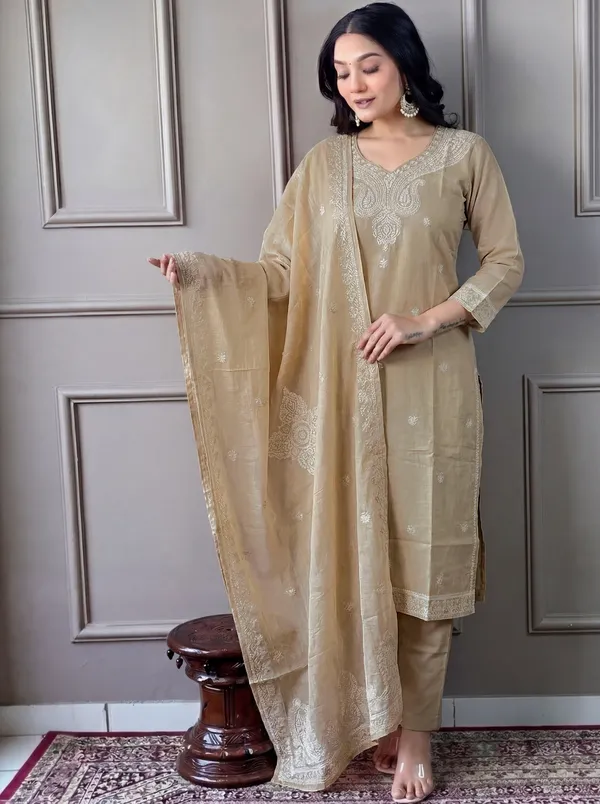 Gold_Cotton_Straight_Embroidered_Kurta_Set_For_Women