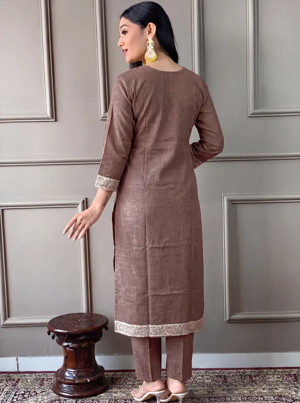 Brown_Cotton_Straight_Embroidered_Kurta_Set_For_Women
