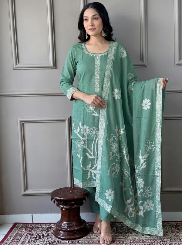 Green_Cotton_Straight_Embroidered_Kurta_Set_For_Women