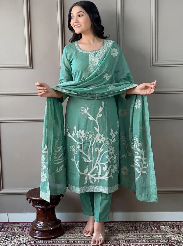 Green_Cotton_Straight_Embroidered_Kurta_Set_For_Women