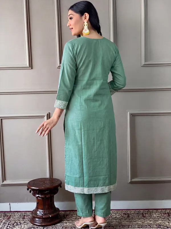 Green_Cotton_Straight_Embroidered_Kurta_Set_For_Women