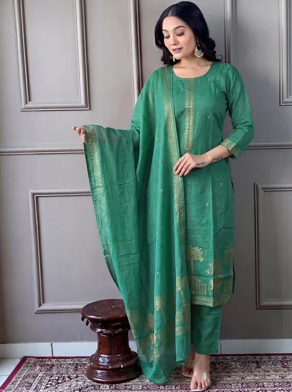 Green_Cotton_Straight_Embroidered_Kurta_Set_For_Women