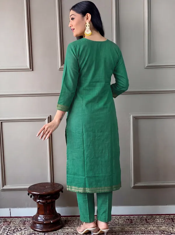 Green_Cotton_Straight_Embroidered_Kurta_Set_For_Women