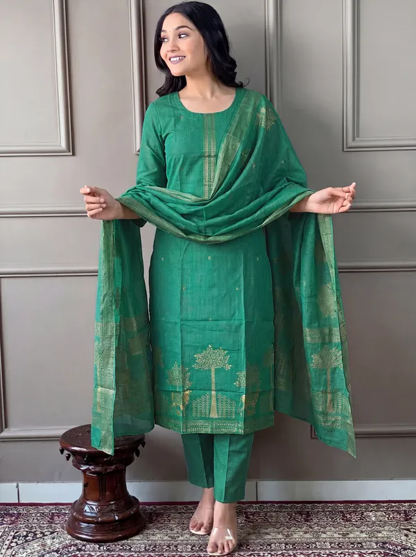 Green_Cotton_Straight_Embroidered_Kurta_Set_For_Women