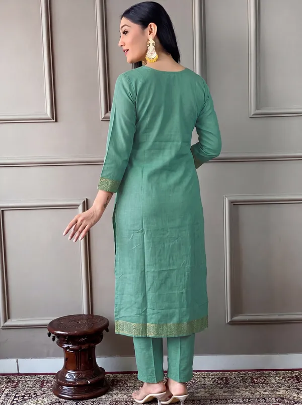 Green_Cotton_Straight_Embroidered_Kurta_Set_For_Women