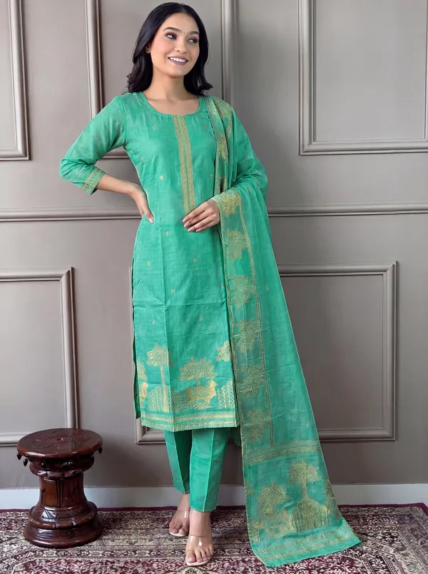 Green_Cotton_Straight_Embroidered_Kurta_Set_For_Women