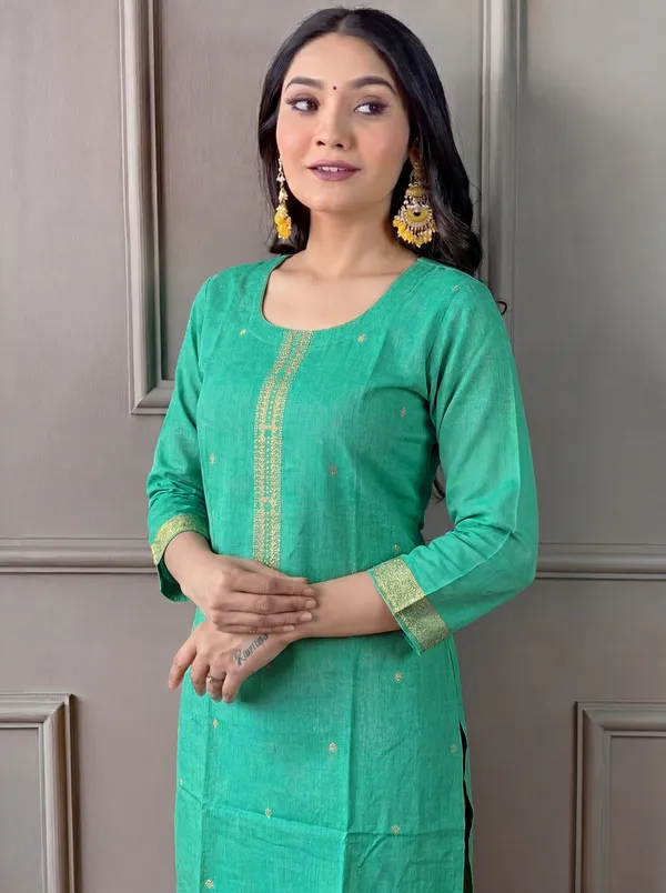 Green_Cotton_Straight_Embroidered_Kurta_Set_For_Women