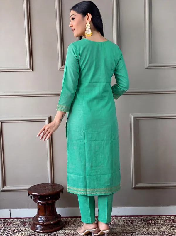 Green_Cotton_Straight_Embroidered_Kurta_Set_For_Women