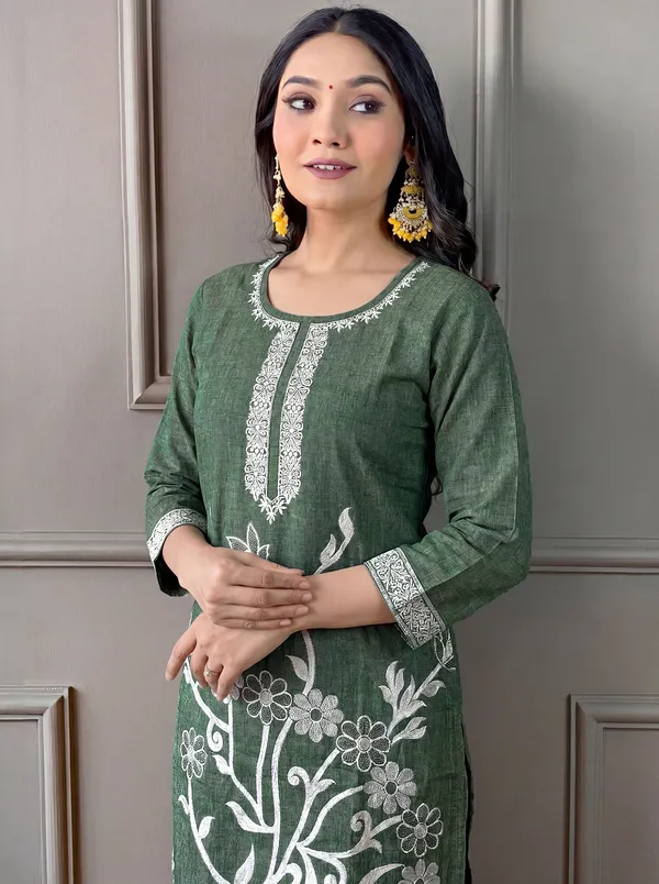 Green_Cotton_Straight_Embroidered_Kurta_Set_For_Women