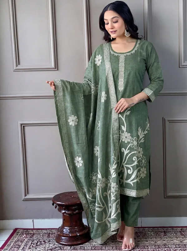 Green_Cotton_Straight_Embroidered_Kurta_Set_For_Women