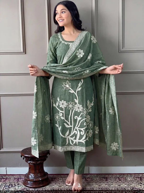 Green_Cotton_Straight_Embroidered_Kurta_Set_For_Women