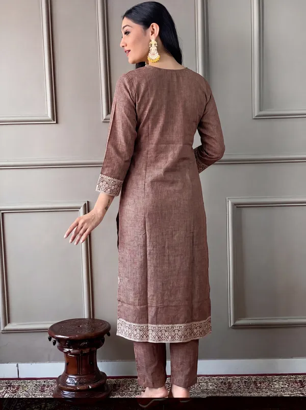 Brown_Cotton_Straight_Embroidered_Kurta_Set_For_Women