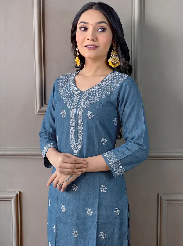 Blue_Cotton_Straight_Embroidered_Kurta_Set_For_Women