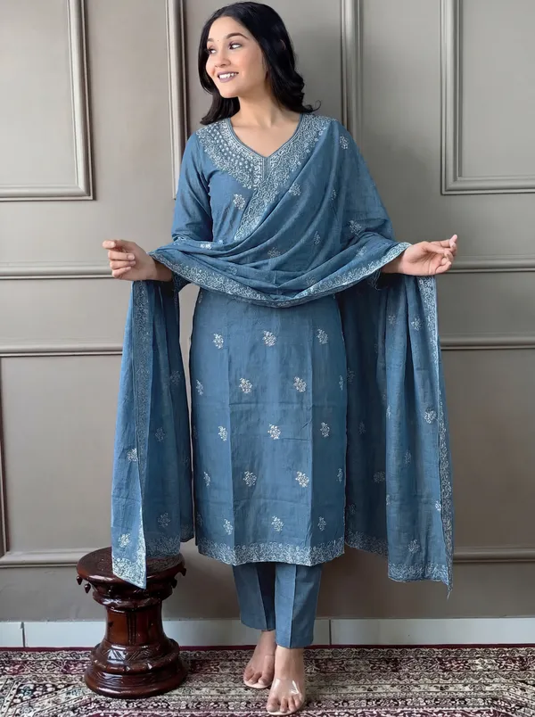Blue_Cotton_Straight_Embroidered_Kurta_Set_For_Women