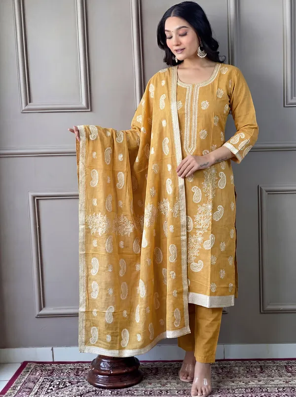 Yellow_Cotton_Straight_Embroidered_Kurta_Set_For_Women