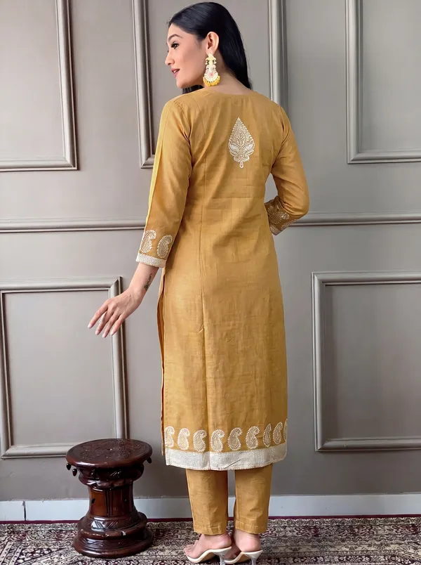 Yellow_Cotton_Straight_Embroidered_Kurta_Set_For_Women