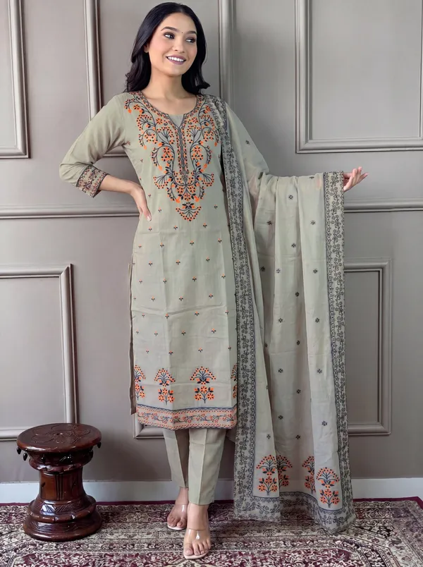 Green_Cotton_Straight_Embroidered_Kurta_Set_For_Women