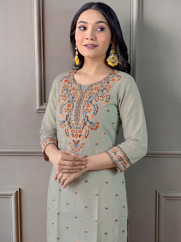 Green_Cotton_Straight_Embroidered_Kurta_Set_For_Women