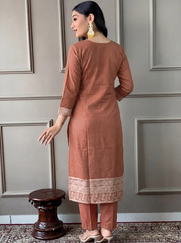 Brown_Cotton_Straight_Embroidered_Kurta_Set_For_Women