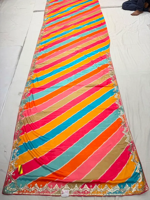 Multicolor_Mix_Chiffon_Striped_Saree_With_Blouse_For_Women