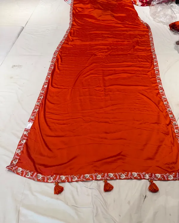 Orange_Mix_Chiffon_Embroidered_Saree_With_Blouse_For_Women