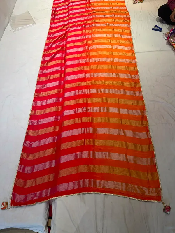 Red_Orange_Mix_Chiffon_Striped_Saree_With_Blouse_For_Women