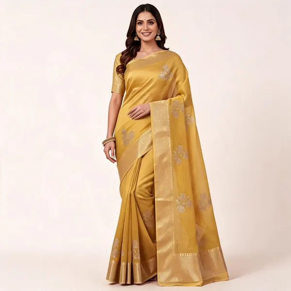 Mustard_Mix_Chiffon_Floral_Saree_With_Blouse_For_Women