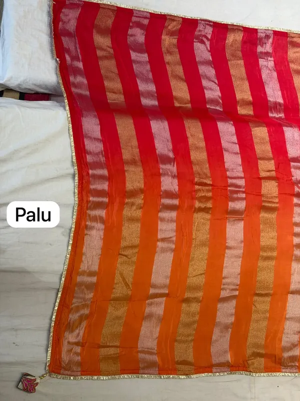 Red_Orange_Mix_Chiffon_Striped_Saree_With_Blouse_For_Women
