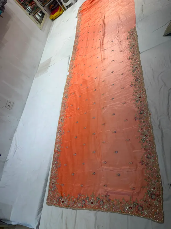 Peach_Mix_Chiffon_Embroidered_Saree_With_Blouse_For_Women