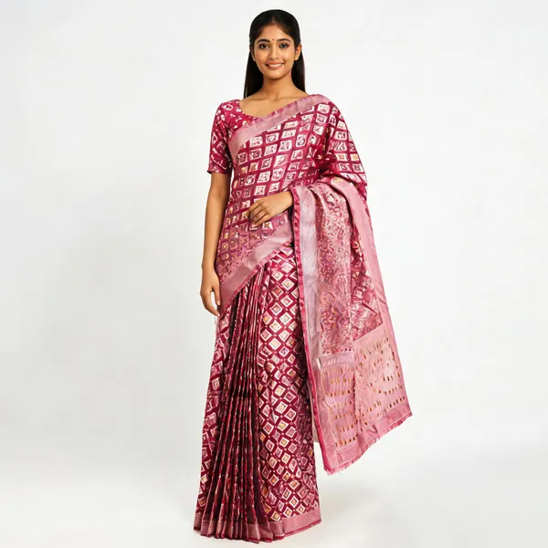 Maroon_Mix_Chiffon_Woven_Saree_With_Blouse_For_Women