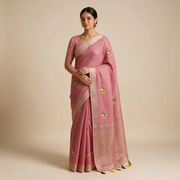 Pink_Mix_Chiffon_Floral_Print_Saree_With_Blouse_For_Women